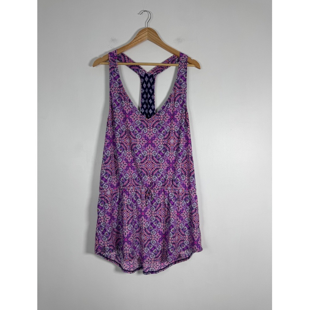 Boho Vera Bradley Womens L-XL Swim Cover Up Purple Paisley Racerback Pockets
